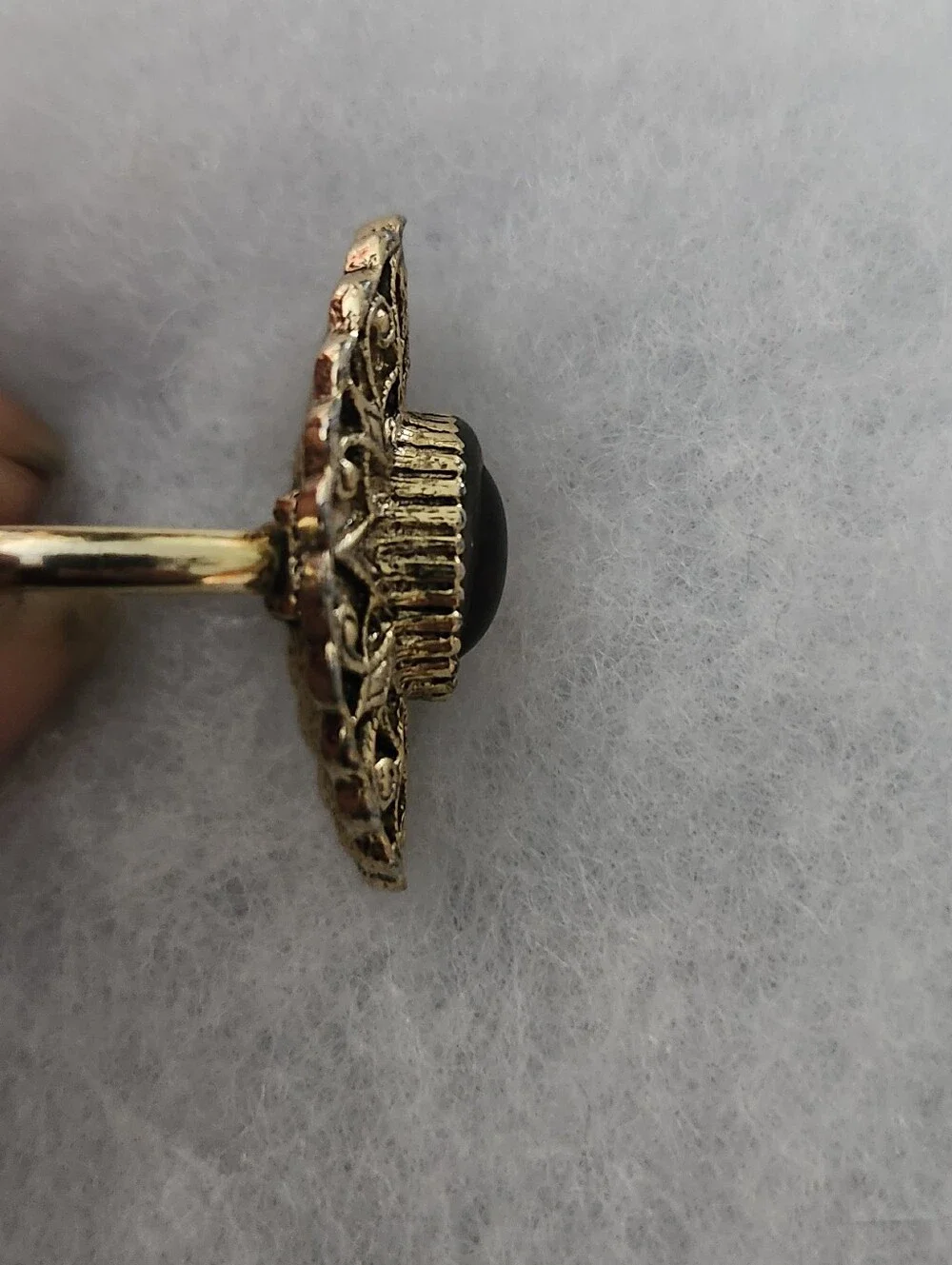 Vintage Filigree Oval Ring with Amber Cabochon
